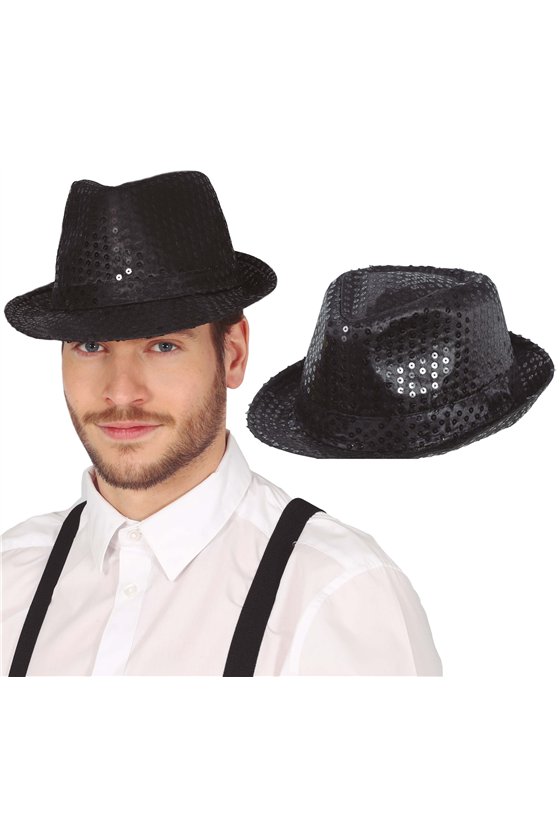 BLACK SEQUIN GANGSTER HAT