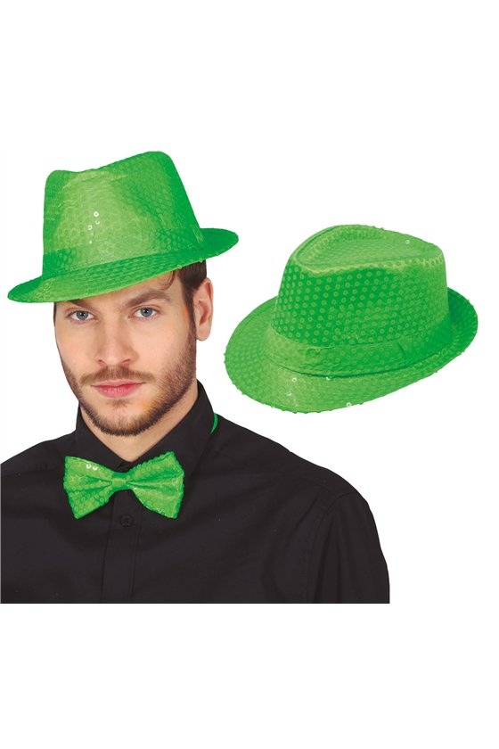 NEON GREEN SEQUIN GANGSTER HAT