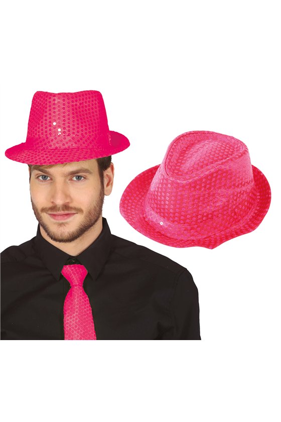 NEON PINK SEQUIN GANGSTER HAT