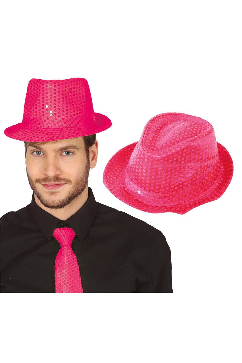 NEON PINK SEQUIN GANGSTER HAT
