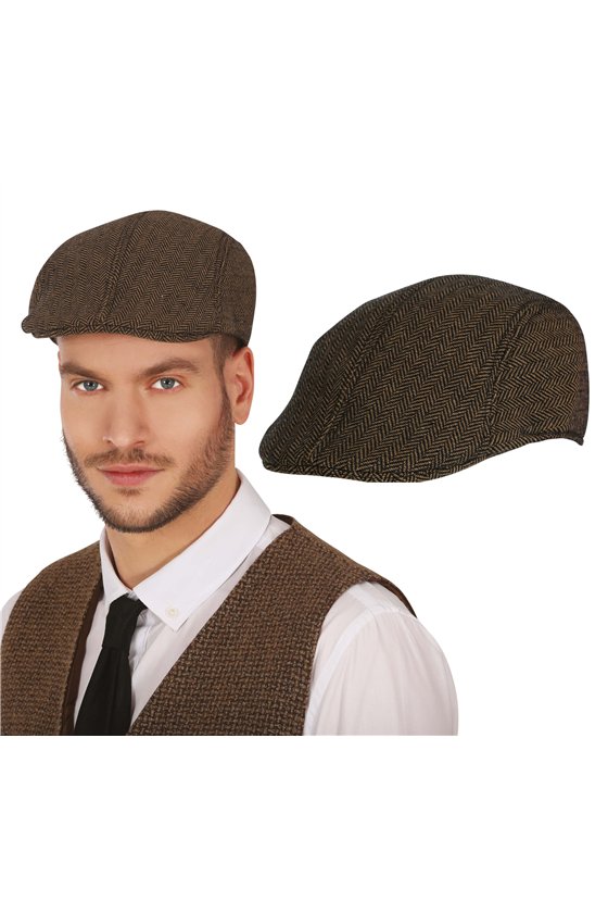 ENGLISH HERRINGBONE BERET, BROWN