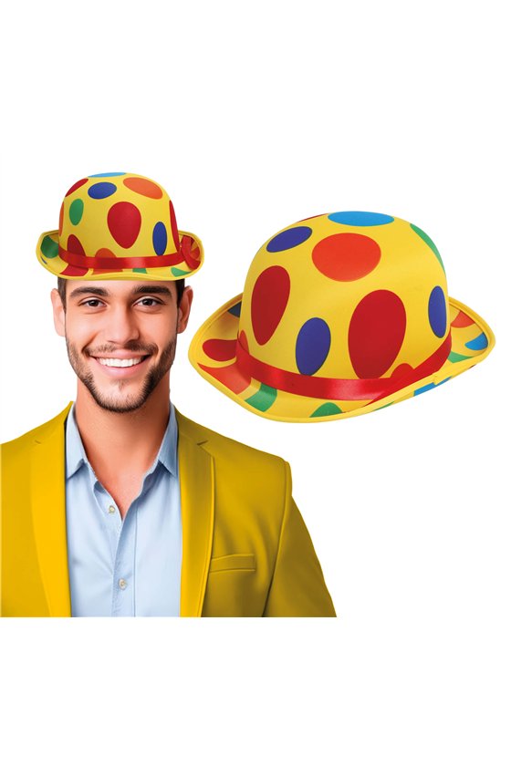 SPOTTED CLOWN BOWLER HAT HIGH QUALITY