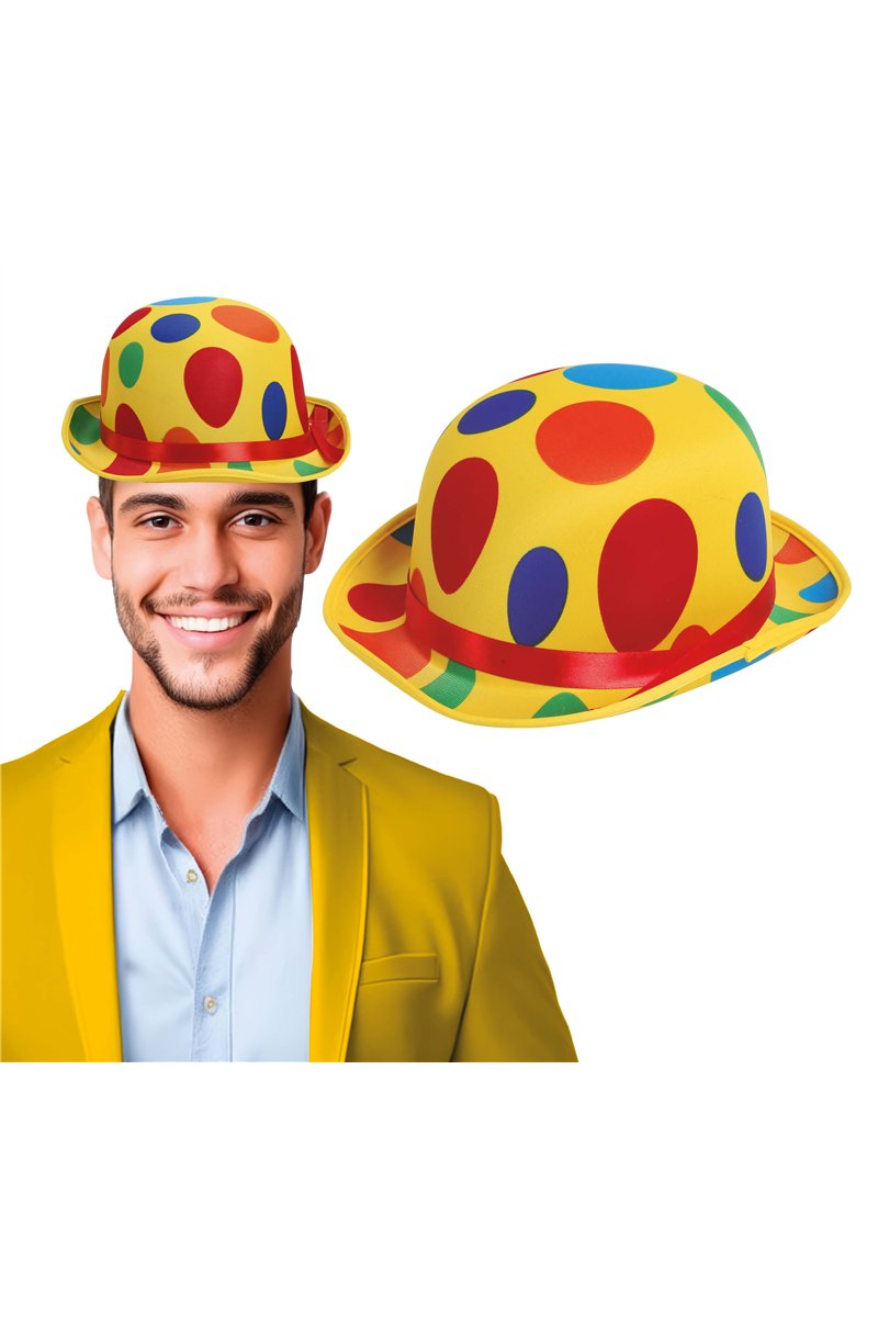 SPOTTED CLOWN BOWLER HAT HIGH QUALITY