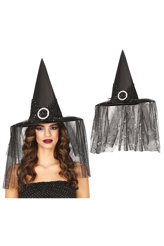 WITCH HAT WITH VEIL AND STARS