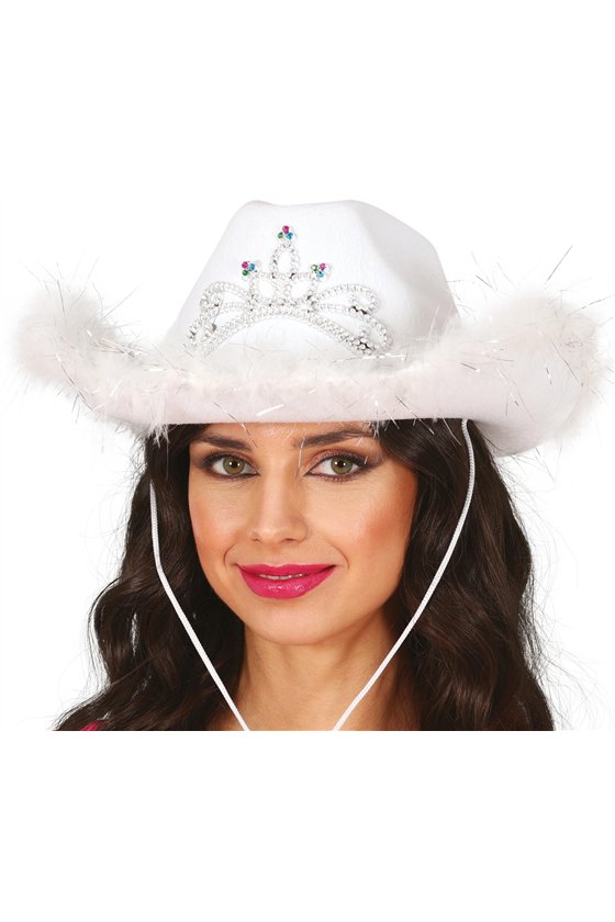 WHITE FELT COWBOY HAT WITH MARABOU, ADULTS