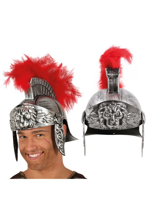 HELMET ROMAN SILVER WITH FEATHER