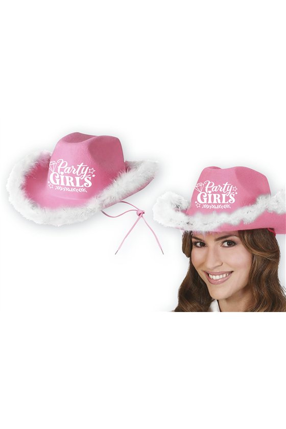 PARTY GIRLS PINK COWBOY HAT & MARABOU, ADULTS