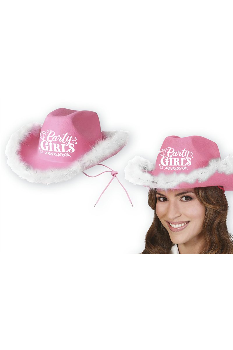 PARTY GIRLS PINK COWBOY HAT & MARABOU, ADULTS